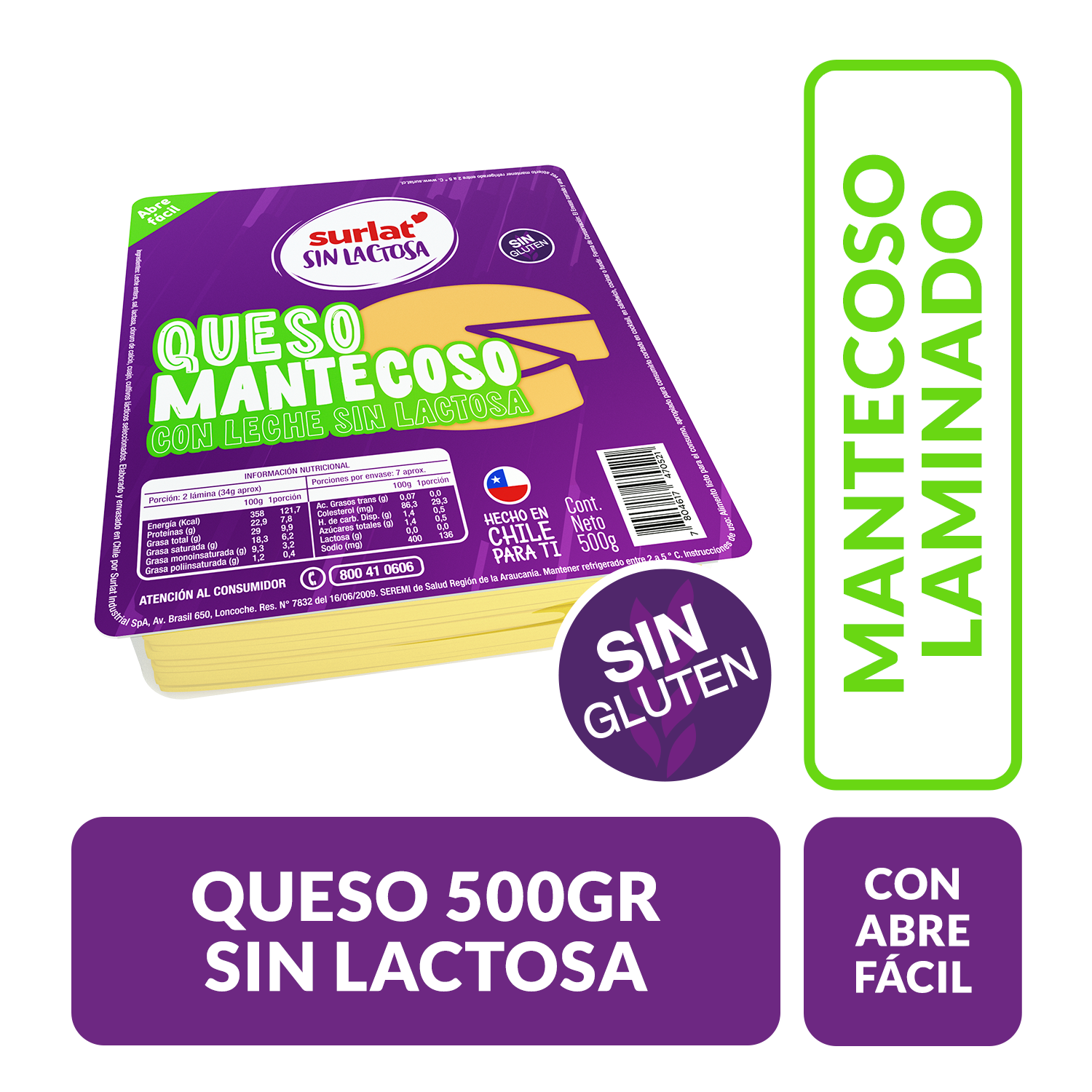 QUESO MANTECOSO LAMINADO SIN LACTOSA 500 g